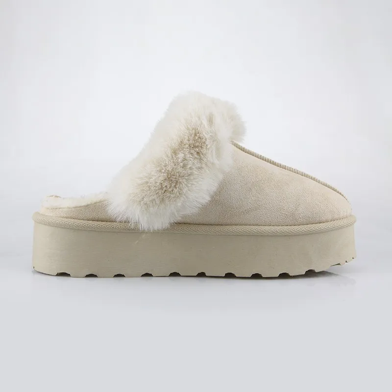 Beige Faux Fur-Lined Platform Mule